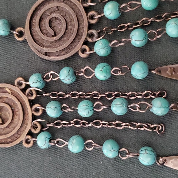 4" Long Metal and Tourquoise Earings - Picture 2 of 3